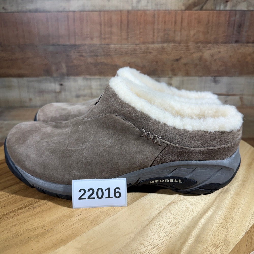 Merrell Encore Ice 4 Clogs Womens 8.5 Brown Suede Sheep Wool Mules Slip On Shoes